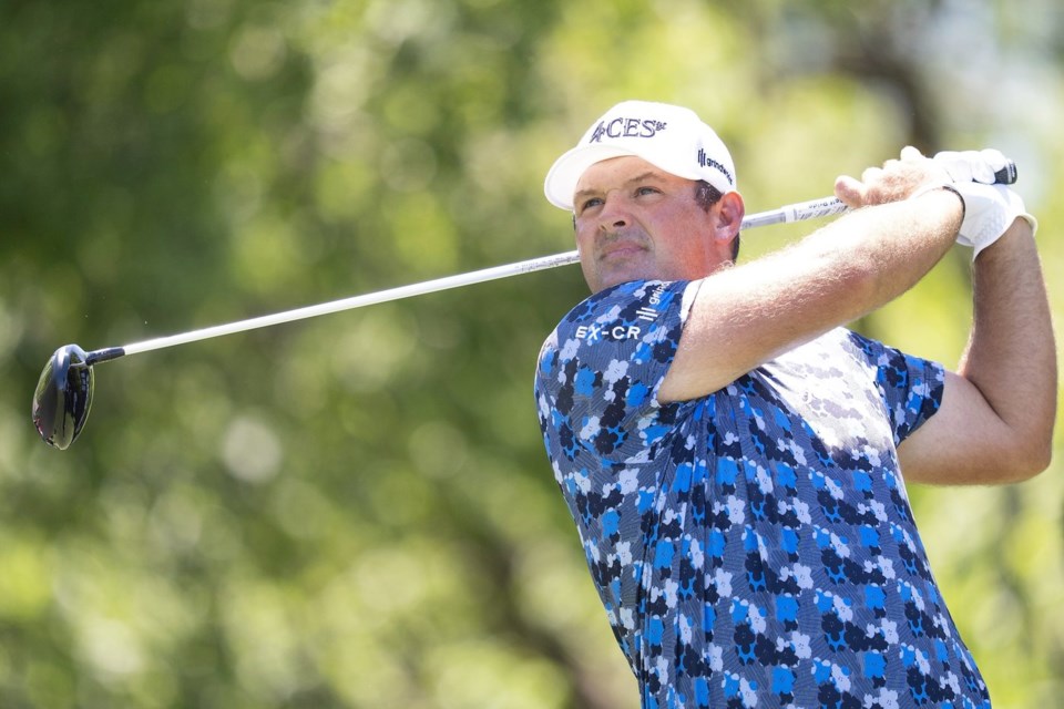 Patrick Reed, of 4Aces GC, hits from the second tee during the final round of LIV Golf Dallas at Maridoe Golf Club, Sunday, June 29, 2025, in Carrollton, Texas. (Mateo Villalba/LIV Golf via AP)