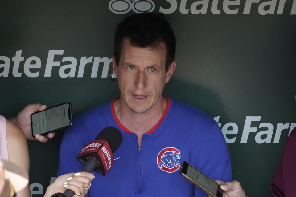 Chicago Cubs manager Craig Counsell talks to the media before a baseball game against the Milwaukee Brewers Thursday, June 19, 2025, in Chicago. (AP Photo/David Banks)