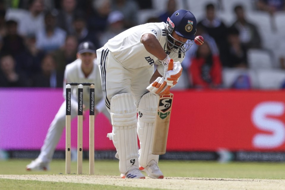 India's Rishabh Pant bats on day four of the first cricket test match between England and India at Headingley in Leeds, England, Monday, June 23, 2025. (AP Photo/Scott Heppell)