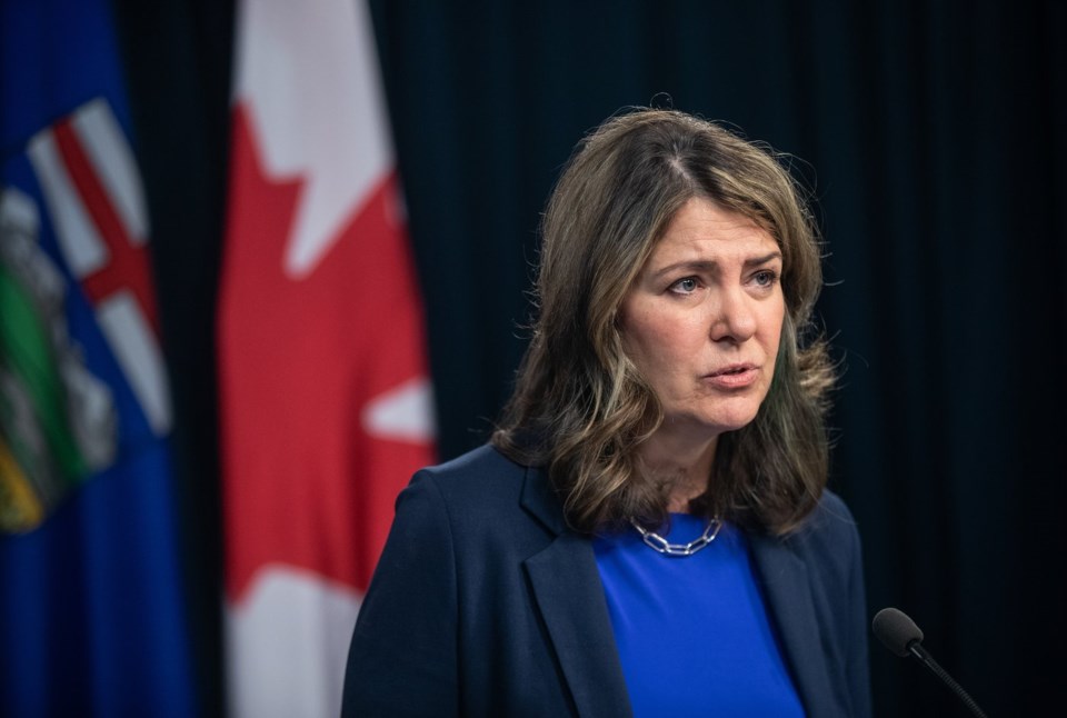 Alberta Premier Danielle Smith speaks during a press conference in Edmonton, Tuesday, May 6, 2025. THE CANADIAN PRESS/Jason Franson