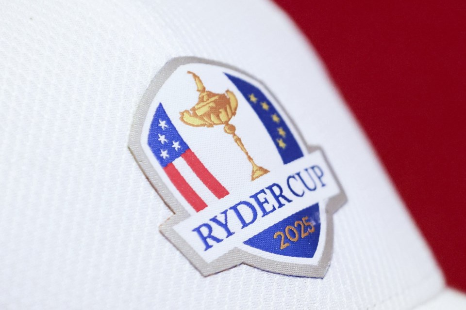 FILE - The Ryder Cup logo during a captains press conference in New York, Tuesday, Oct. 8, 2024. (AP Photo/Heather Khalifa, file)