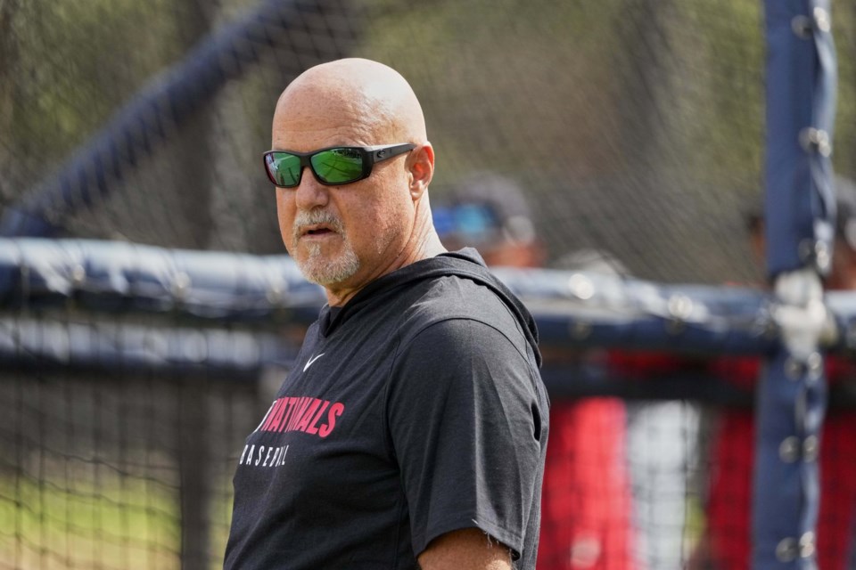 FILE - Washington Nationals general manager Mike Rizzo watches during a spring training baseball practice Tuesday, Feb. 18, 2025, in West Palm Beach, Fla. (AP Photo/Jeff Roberson, File)