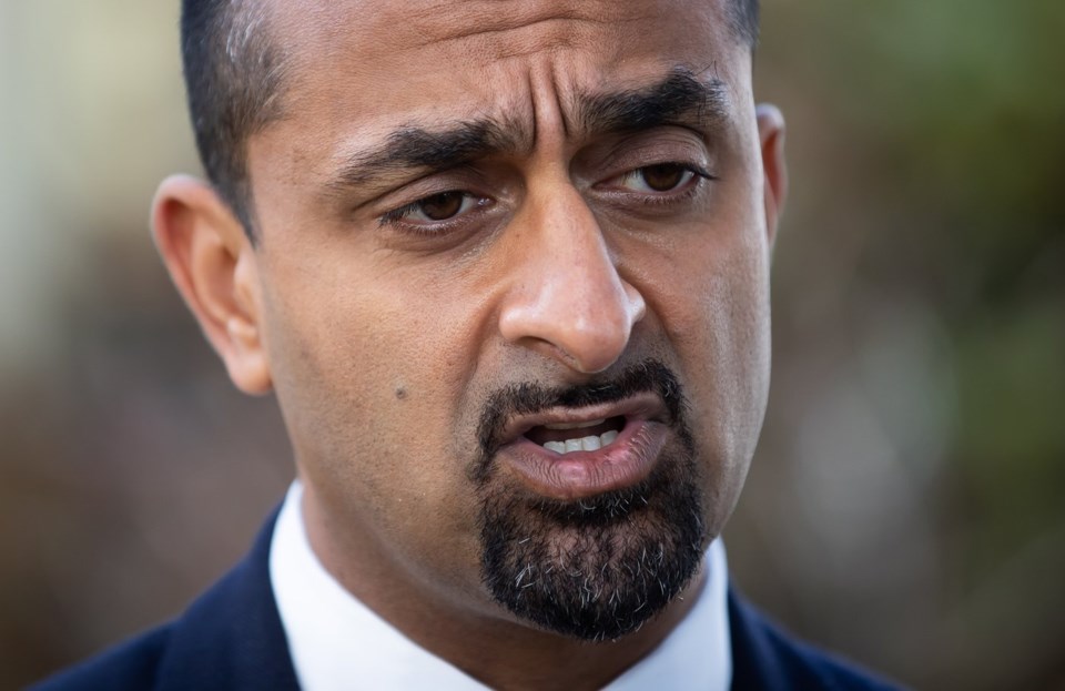 Ravi Kahlon, now B.C.'s Minister of Housing, speaks at a restaurant in Delta, B.C., on Wednesday, September 15, 2021. THE CANADIAN PRESS/Darryl Dyck