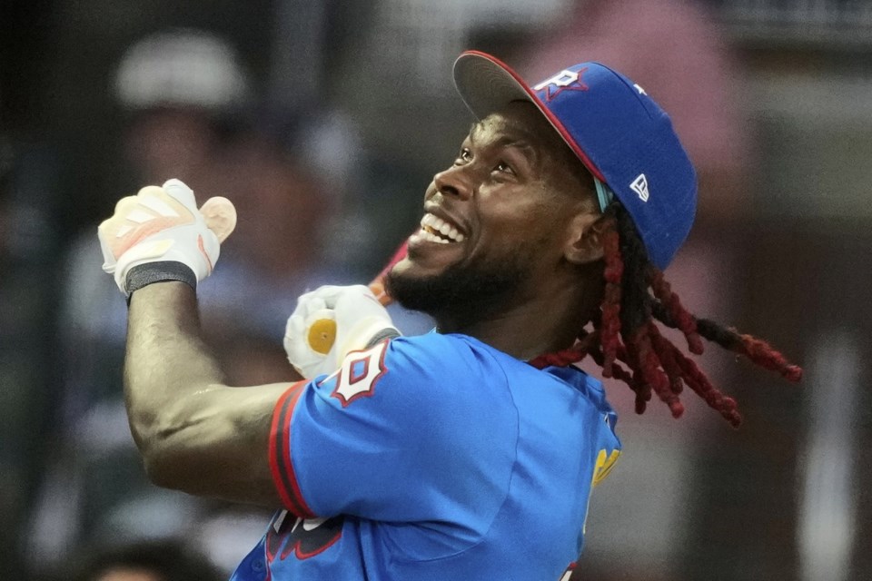 Pittsburgh Pirates' Oneil Cruz watches during the MLB baseball All-Star Home Run Derby, Monday, July 14, 2025, in Atlanta. (AP Photo/Brynn Anderson)