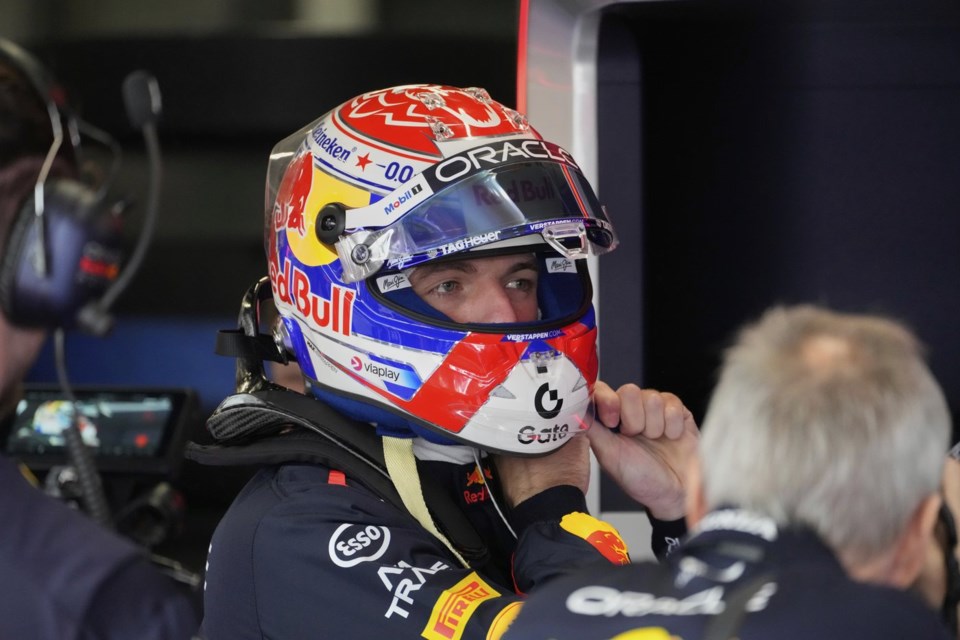 Red Bull driver Max Verstappen of the Netherlands makes a pit stop during the first practice of the British Formula One Grand Prix in Silverstone, England, Friday, July 4, 2025. (AP Photo/Darko Bandic)