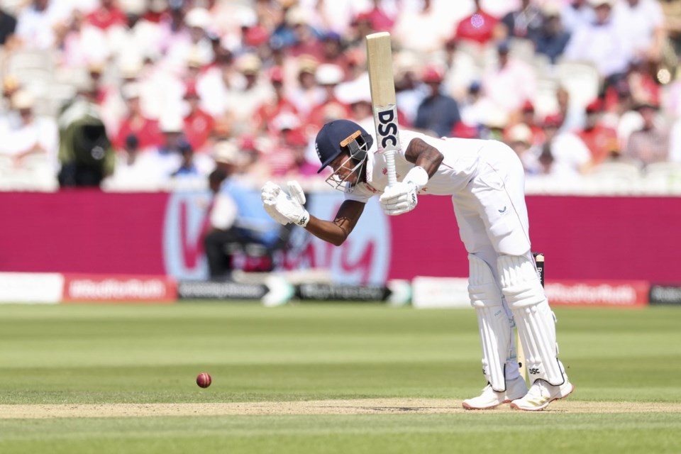 England's Jofra Archer plays a shot during the third cricket test match between England and India at Lord's cricket ground in London, Friday, July 11, 2025. (AP Photo/Richard Pelham)