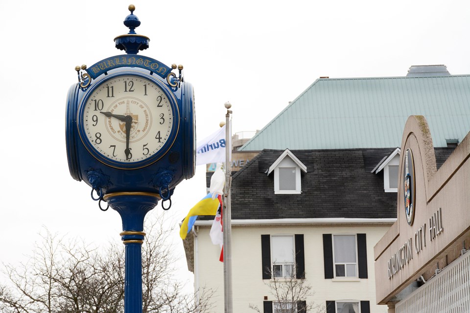 Keeping time at city hall on Brant Street. Daylight saving time starts Sunday, March 12.