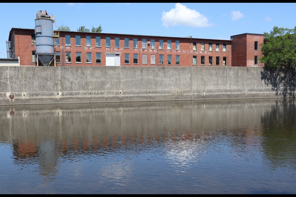 Looking across the Speed River at the former Hespeler Furniture Company building on Milling Road.