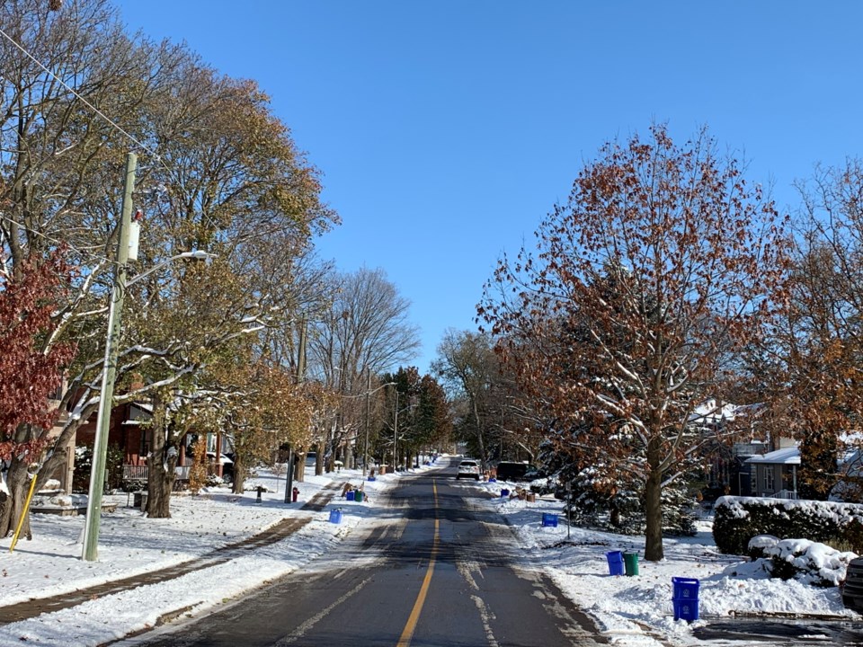 USED 2019 11 13 fall leaves snowy street DK