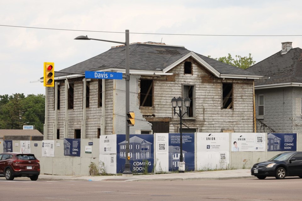 Restoration of the heritage Union Hotel at Main Street and Davis Drive  started with the removal of the brick facade.  