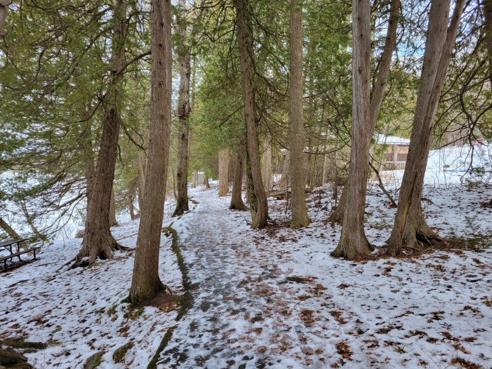 USED 2022-01-03 GM bass lake winter trail footprints in snow