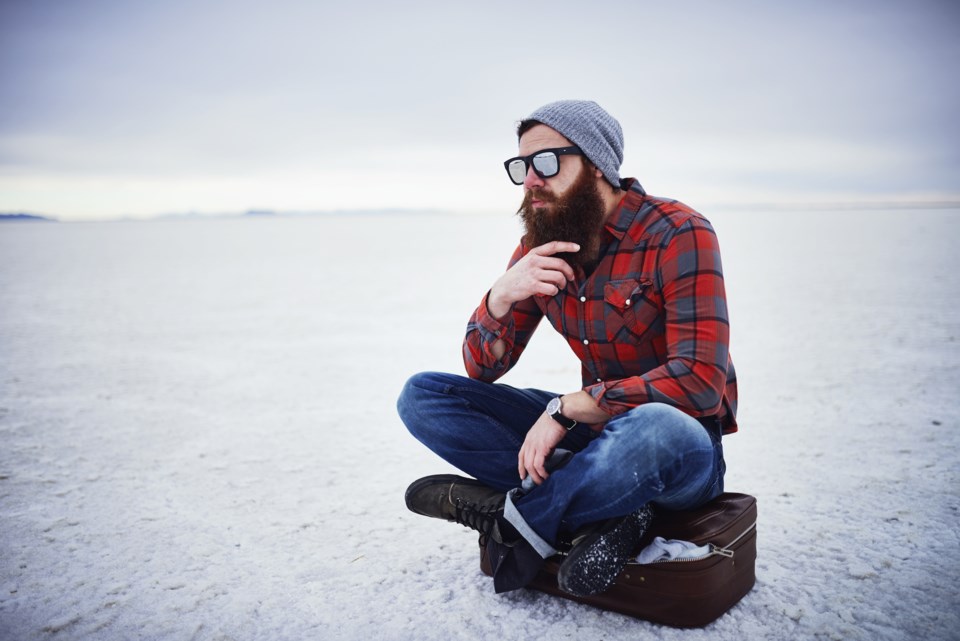 hipster in deep thought stock