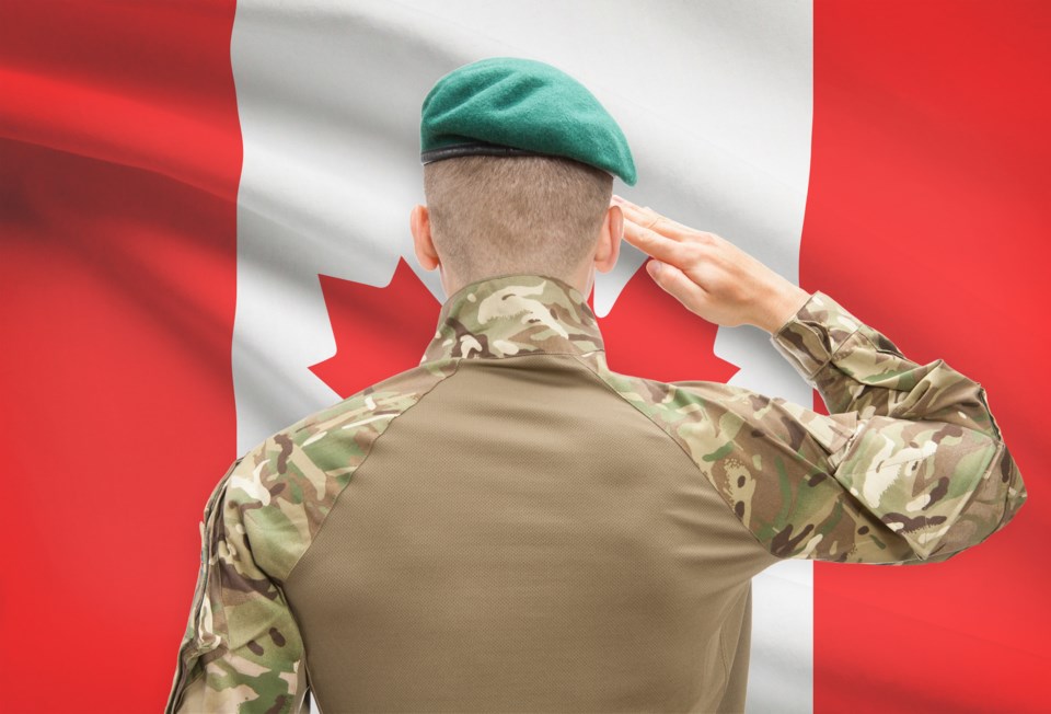 Soldier Salutes Canadian Flag