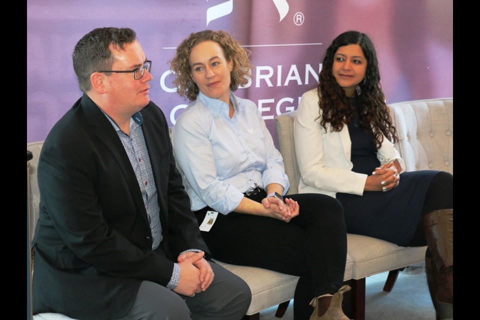 From left, panellists Neil Milner, KGHM engineer; Patti Pegues, Vale engineer; and Neha Singh, PACE CEO, discuss technological changes in the mining industry in advance of the Beyond Digital Transformation conference, being held in Sudbury Feb. 5-6. (Len Gillis photo)