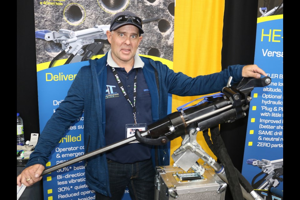 Kerry Scott, the CEO of Hydraulic Innovations Mining, posed with one of his new hydraulic powered jackleg drills, while he was participating at the Big Event Mining Expo in Timmins in June. 