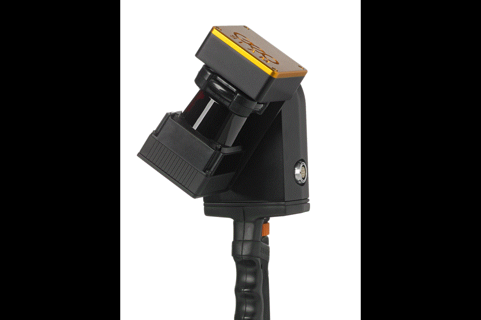 A hand-held ZEB REVO laser scanner has a rotating head that can map out areas of a mine and detect ground support problems. (Photo provided by GeoSLAM)