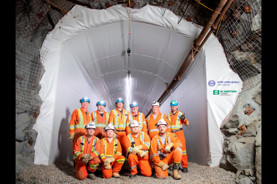 A 30-metre length of drift at the NORCAT Underground Centre was recently “waterproofed” using a system provided by W. Giertsen Tunnel AS of Norway.  The product is being introduced in Canada by Schauenburg Industries Ltd. of North Bay. (Photo for Schauenburg by James Hodgins)