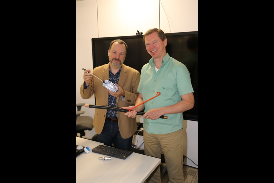 -   Vale is in the process of installing the world’s largest LTE network in its underground mines in Sudbury and Manitoba.  LTE transformation team members Chris Bertrand, left, and Richard Diesinger recently showcased some of the specialized electronics and antenna cable that will allow for improved communications between surface and underground operations. LEN GILLIS / SMSJ 2019