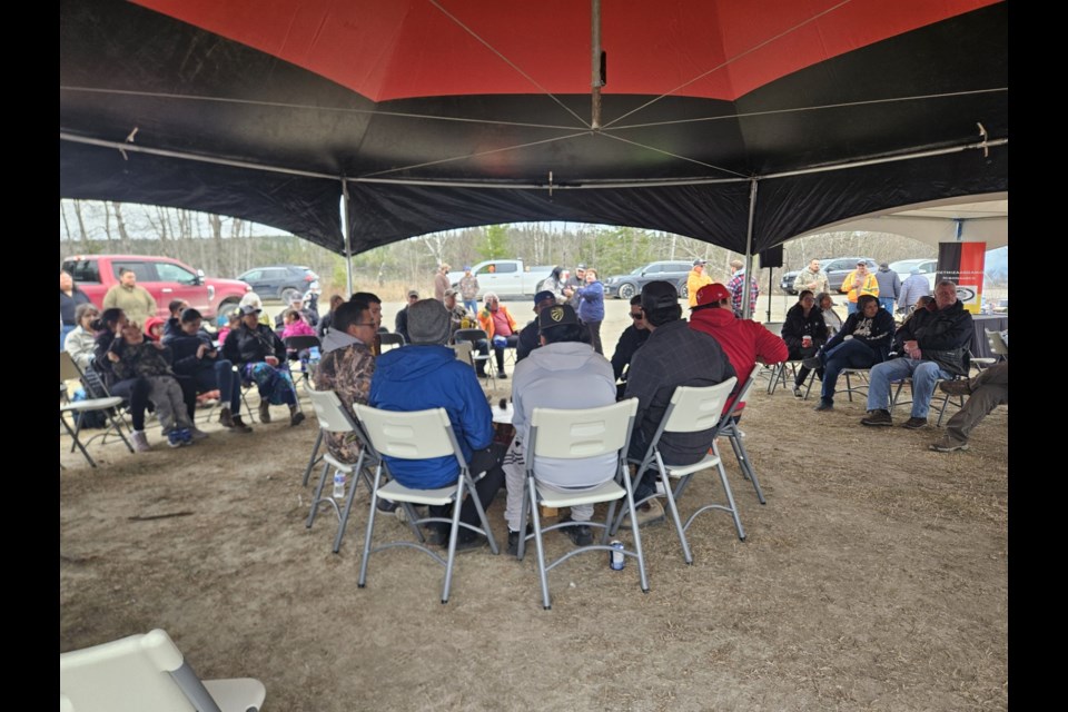 Drumming at the fishery spawn protection protest (Photo submitted by Netmizaaggamig Nishnaabeg)