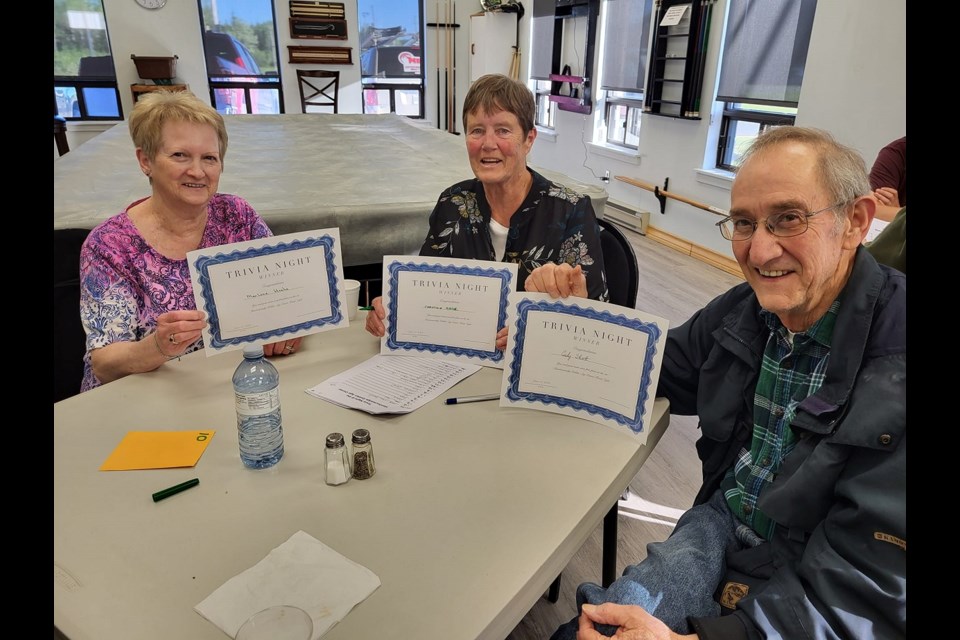 Trivia First Place Winners Marlene Hache Christine Major and Andy Schott.