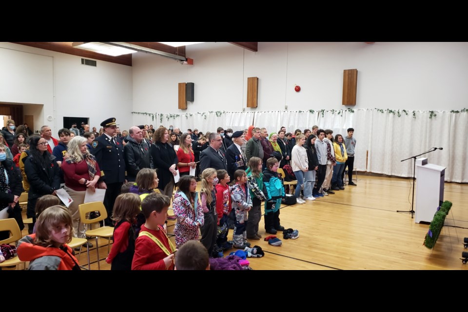 About 200 people attended this year's Remembrance Day ceremony in Manitouwadge. (Marya Kalen)