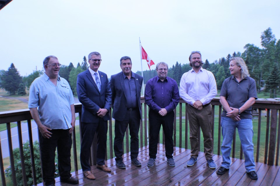 Rob Steward (Rossport), MMP Kevin Holland, Mayor Paul Malashewsk (Terrace Bay), Bobby Spadoni, President of the Augusta Golf Club, Councillor Chris Dupe (Terrace Bay), and Paul Reed (Marathon) (Clint Fleury, SNnewswatch)