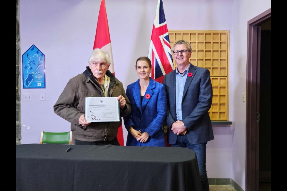 Chief Duncan Michano, Environment Minister Andrea Khanjin and MP Kevin Holland