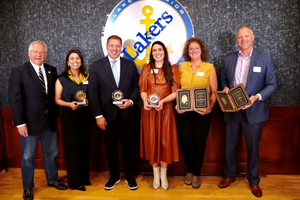 Kelly Gerritsen-Michano, second from left, was inducted into the Lake Superior State University athletics hall of fame on Saturday, Oct. 14 in Sault Ste. Marie, Mich.