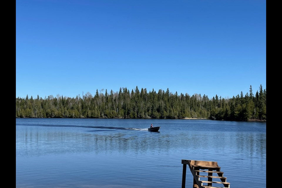 Councillor Basil Sabourin takes a ride across White Lake on May 6, 2024.