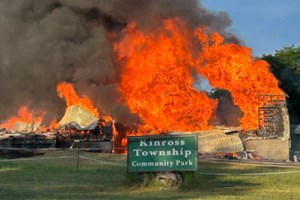 Multiple fire departments were battling blaze in Kinross Township