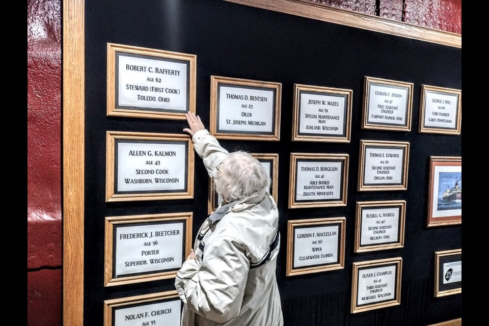 Pam Johnson finds the plaque of her father, Robert Rafferty's, who was aboard the Edmund Fitzgerald when it sank 47 years ago today 