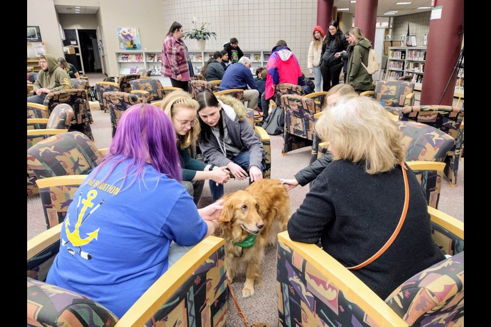 Lake Superior State University (LSSU) invited several trained and certified therapy dogs from HOPE Animal-Assisted Crisis Response (AACR), Alliance of Therapy Dogs, and Pet Partners into its library to help alleviate any test-taking jitters on Friday, Dec. 2, 2022