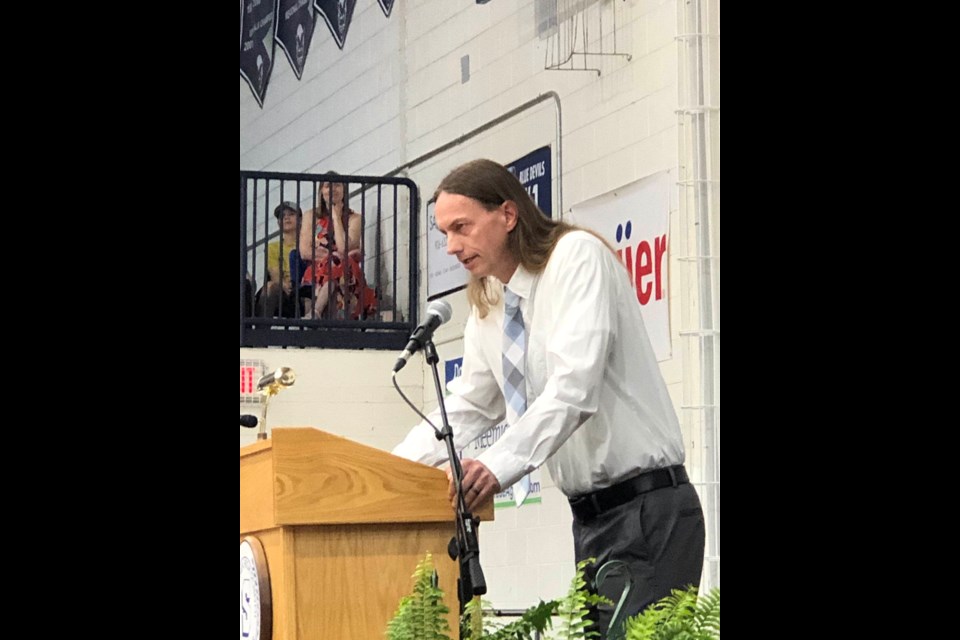 Joseph K. Lumsden Bahweting Anishnabe (JKL) Director of Curriculum, Instruction, State, and Federal Programs Dr. Christopher Gordon spoke to 142 graduates at Sault Area High School Commencement Sunday, May 28, 2023 to tell his story in a large auditorium for the very first time