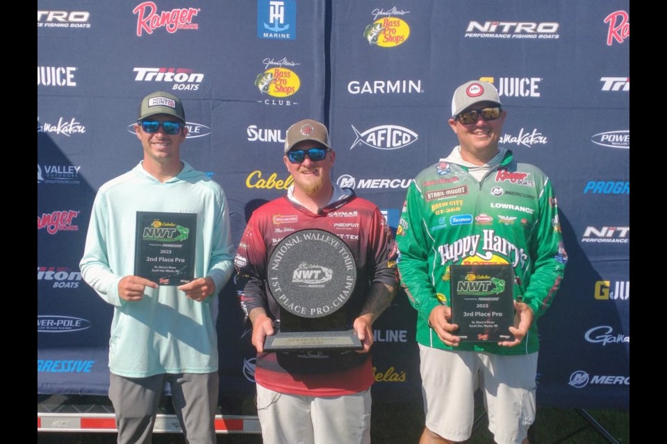 Isaac Lakich, Max Wilson, and Corey Heiser at Bass Pro Shops and Cabela's National Walleye Tour (NWT) wraps up in Sault Ste. Marie, Mich. Friday, July 28, 2023