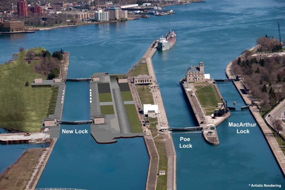 Artist's rendition illustrates a second Poe-sized lock replacing two of the older locks (left portion of the photo). 
