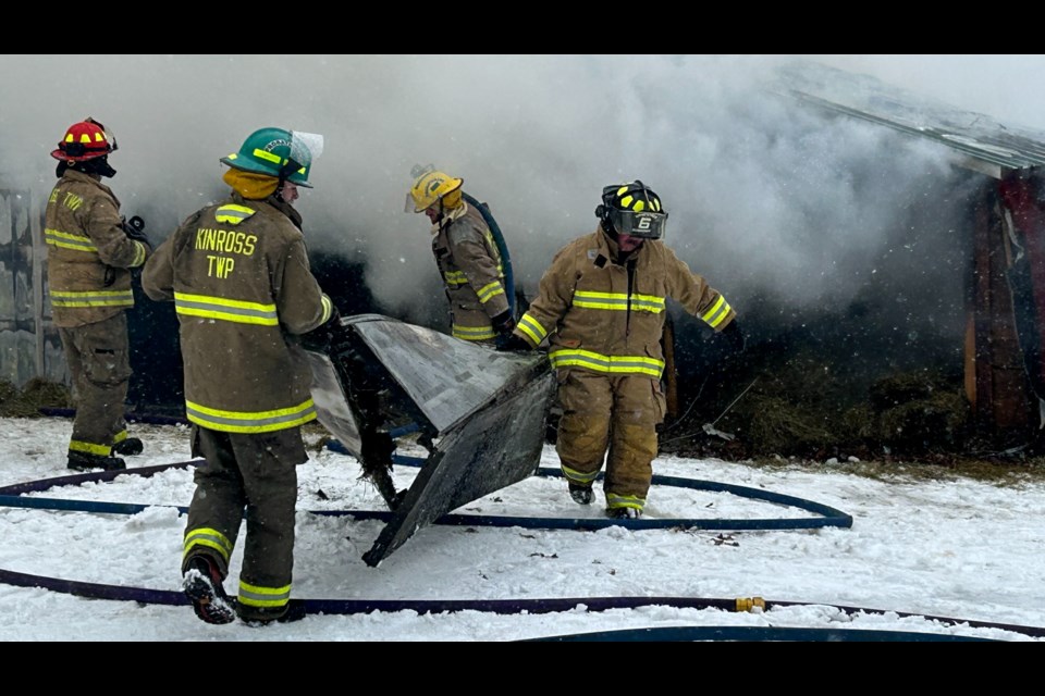 Fire destroyed a barn in Kinross this afternoon.