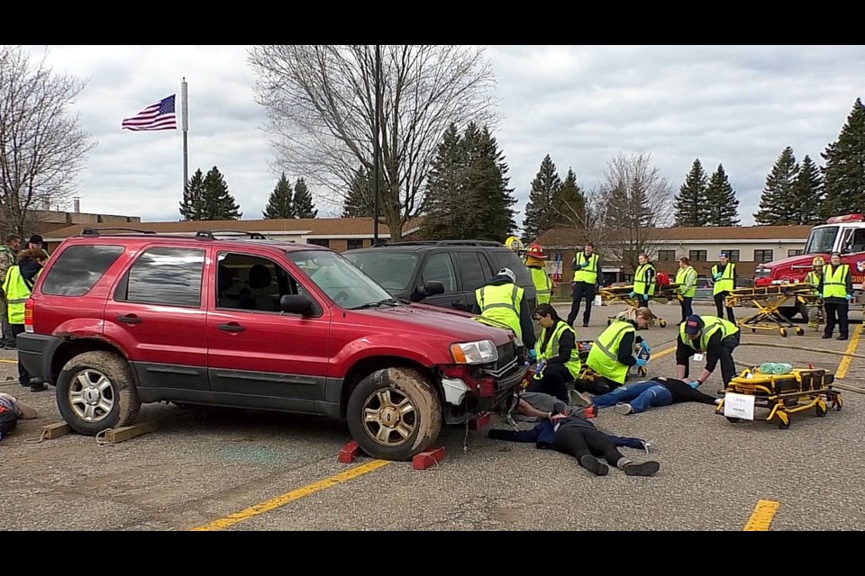 The LSSU Spring Interprofessional Exercise where Nursing, Emergency Service, Fire Science, and Criminal Justice students came together to showcase their knowledge and teamwork in response to a simulated emergency.