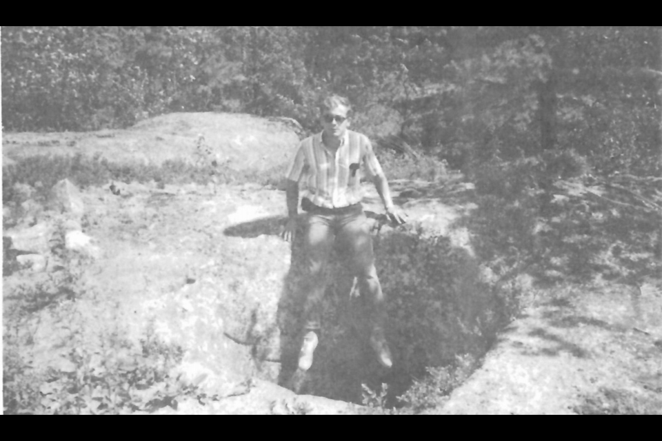 This is1972 photo that provided the initial interest in finding these magnificent glacial potholes; there was little information to go on. Photo by J.E.  Harrison, 1972