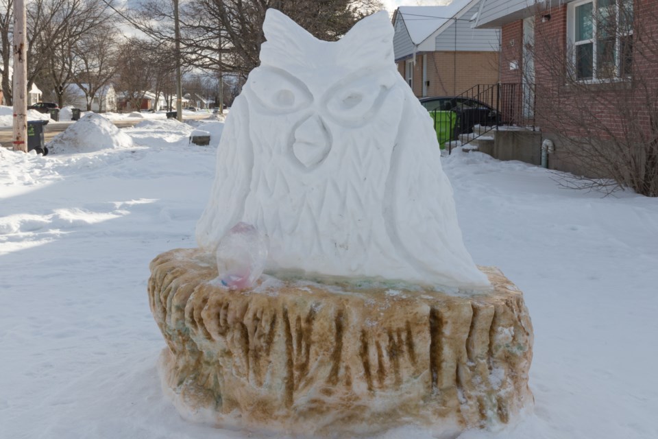 Owl _Snow Sculptures with Arlene Duplantie. 