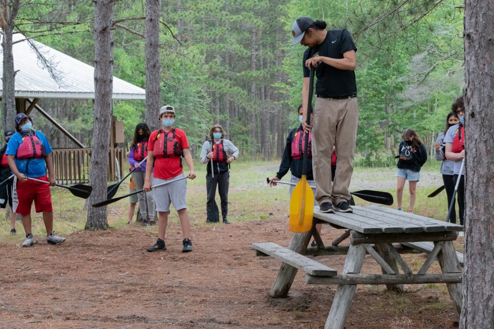 Dry land training for canoe paddling and safety readiness_ADSB Indigenous Summer Transition Camp with GLCC.