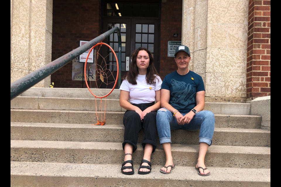 Paige Simon (left) and Lue Mahaffey (right) leave on July 24 to paddle to Spanish River.