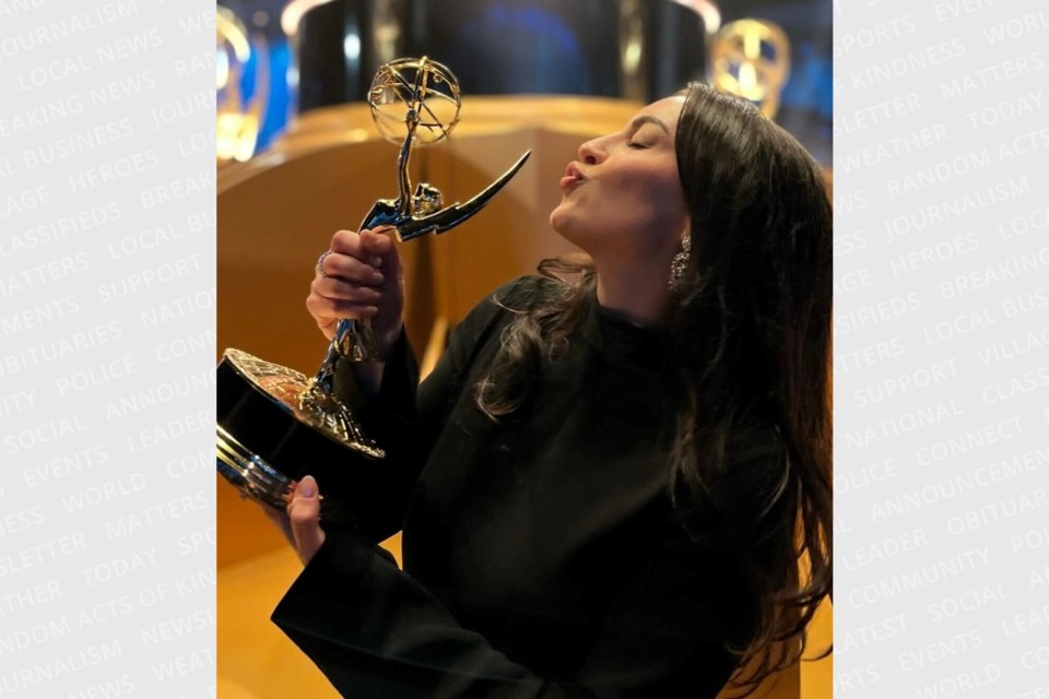 The Sault's Hannah Rowswell shows off one of two Emmys her animation team won during the Creative Arts Emmy Awards show in Los Angeles earlier this month.