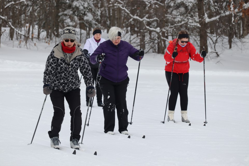 40 ladies with all levels of cross-country skiing experience came together for a 'Women on Skis' clinic at Hiawatha Highlands on Feb. 5, 2023. 