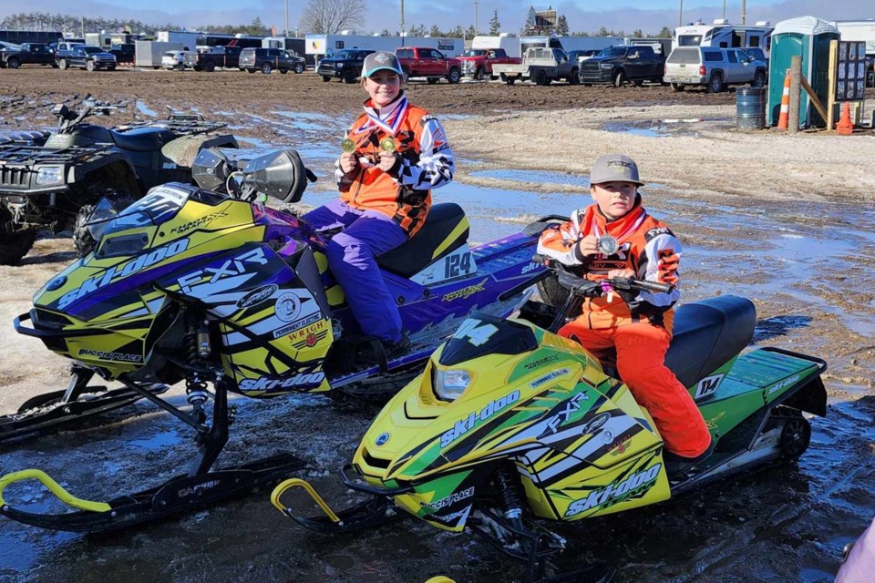 Echo Bay siblings Dylan and Kayden Sabourin each hit the podium several times during a successful weekend at snowcross events in Mancelona, Michigan