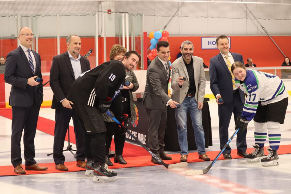 The grand opening of the Sault's brand-new twin ice pad arena on Goulais Avenue was recognized with a ceremonial puck drop at centre ice on Mar. 6, 2023. 