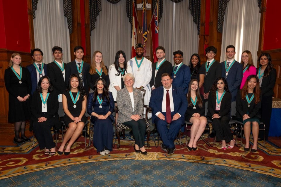 Nik Provenzano (top row, seventh from the right) was among the 24 recipients of the Ontario Medal for Young Volunteers, the highest volunteerism honour a young person can receive in the province. 