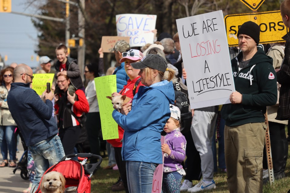 Dozens of demonstrators lined the front lawn of the YMCA this afternoon to show their support for the recreational and daycare facility ahead of its impending closure next month. 