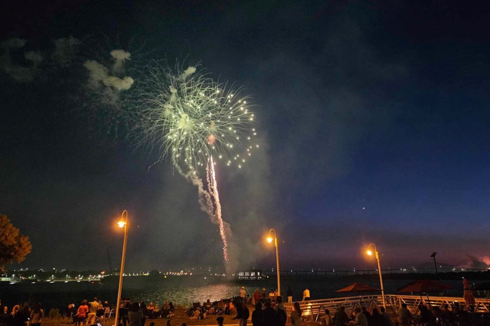 Canada Day fireworks light up the sky over the St. Marys River on July 1, 2023.