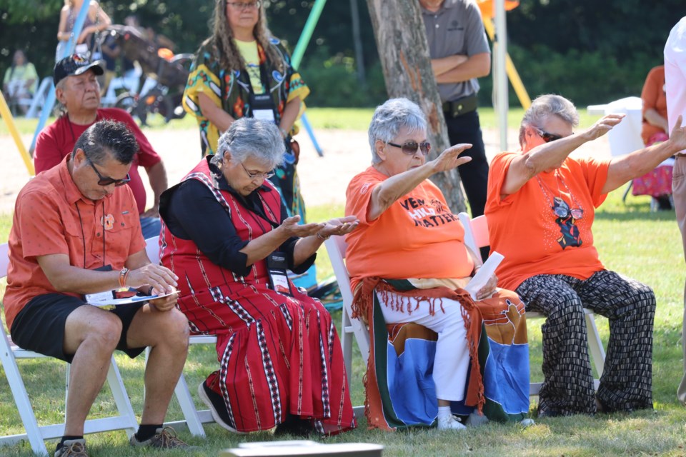 An Every Child Matters Memorial brought together dozens at Snowdon Park on Aug. 5, 2023 to recognize four boys who drowned in a pond behind the former Shingwauk Indian Residential School