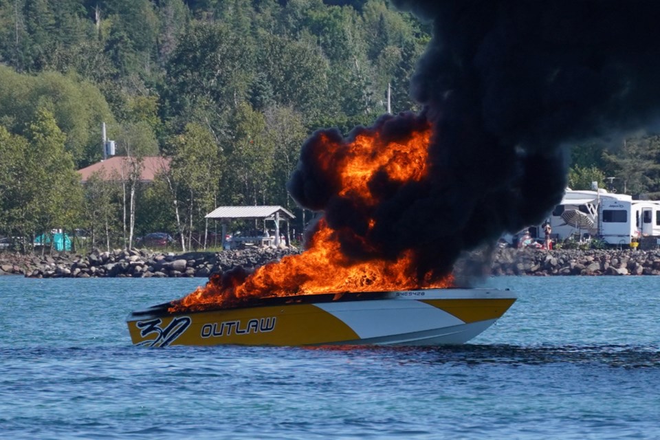 No injuries were reported after fire crews responded to a boat fire in Hilton Beach on Aug. 5, 2023 
